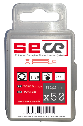Sece 1/4'' Torx Bits Uç T30X25 Mm 50 Adet