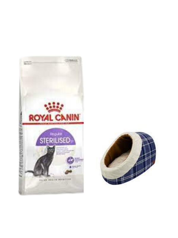 Royal Canin Sterilised 37 Kısırlaştırılmış Kuru Kedi Maması 4 Kg, Mia Alaska Ekose Mavi Yatak