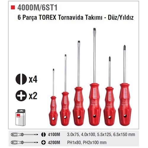 Ceta Form 4000M/6ST2 6 Parça Torex Tornavida Takımı -Düz/pozidriv