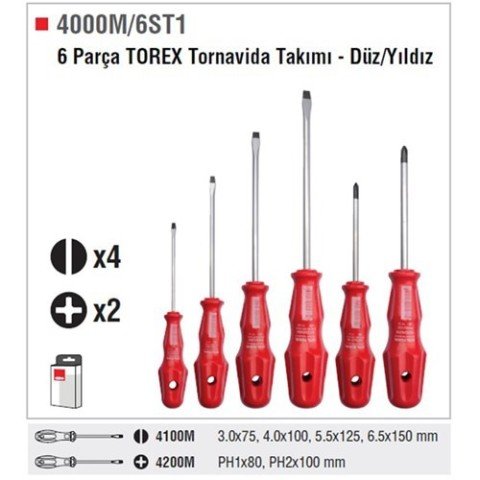 Ceta Form 4000M/6ST2 6 Parça Torex Tornavida Takımı -Düz/pozidriv