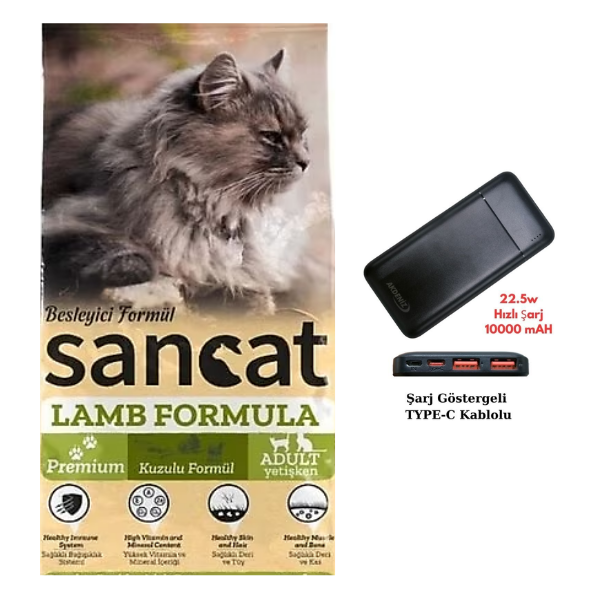 Sancat Gurme 15 kg Yetişkin Kedi Maması+Akdeniz Taşınabilir Şarj Cihazı (Model: S125Q)