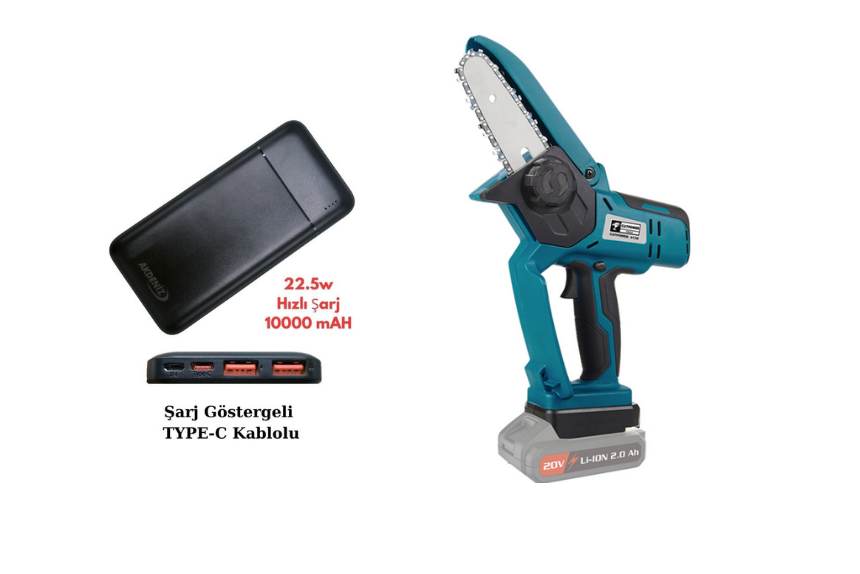 Catpower 4138 Akülü Dal Kesme Makinası 10 Cm - (Akü Hariç)+Ah+Akdeniz Taşınabilir Şarj Cihazı (Model: S125Q)