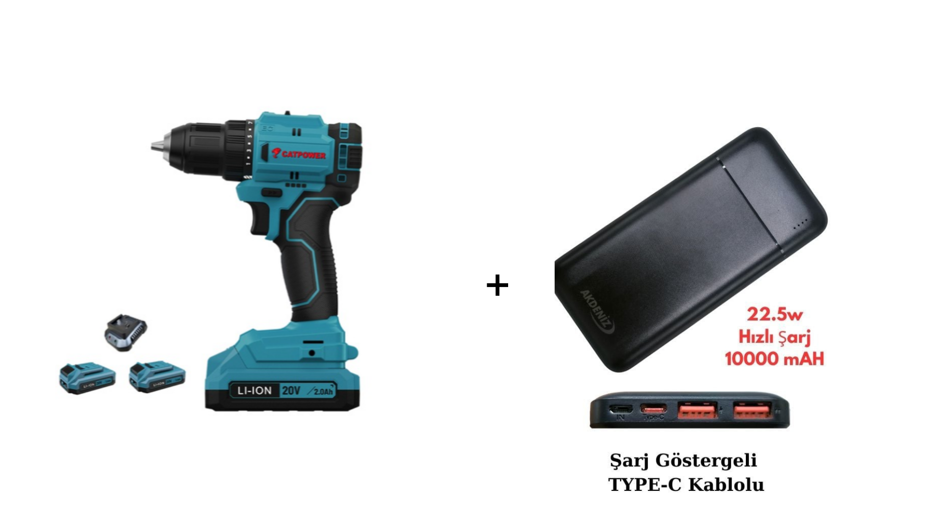 Catpower 4213 20 V 2 Ah Li-ion Çift Akülü Darbeli Vidalama + Akdeniz Taşınabilir Şarj Cihazı (Model: S125Q)