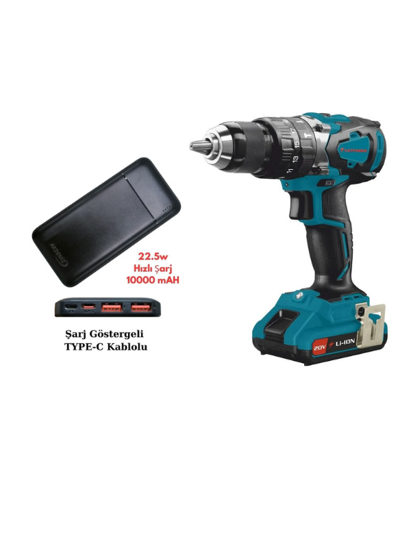 Catpower 4110 Li-ion Kömürsüz Akülü Darbeli Vidalama Makinesi+Akdeniz Taşınabilir Şarj Cihazı (Model: S125Q)