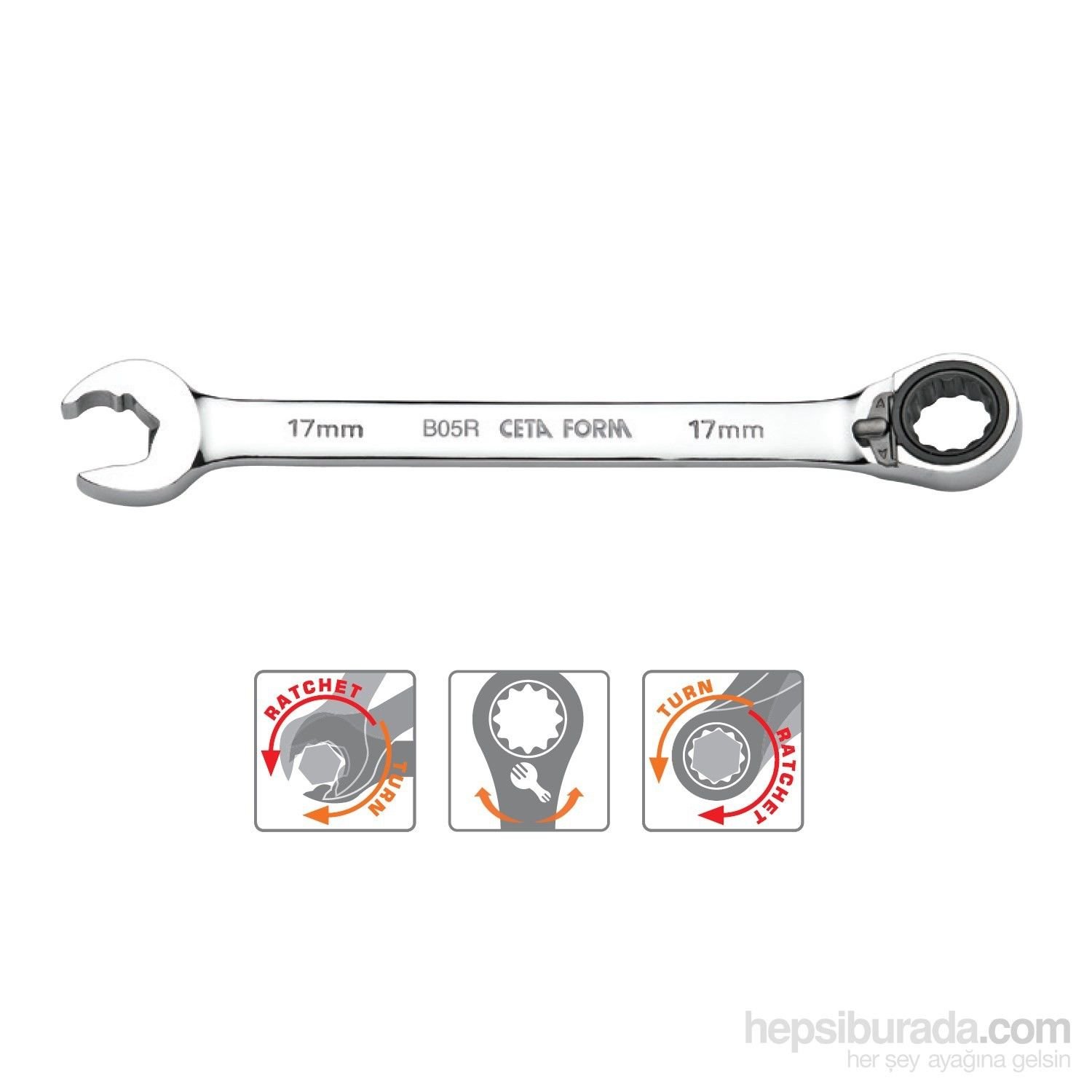 Ceta Form B05R-19 C-Gear Cırcırlı Kombine Anahtar Özel Ağız 19 Mm