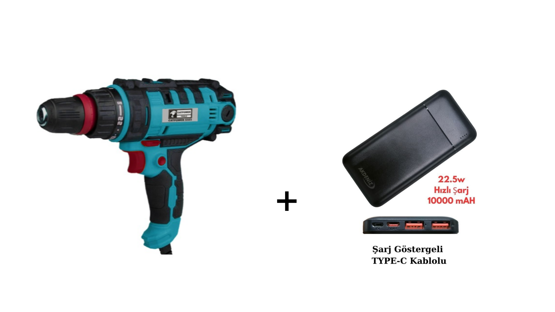 Catpower 5323 10 Mm 300 W Torklu Darbesiz Matkap + Akdeniz Taşınabilir Şarj Cihazı (Model: S125Q)