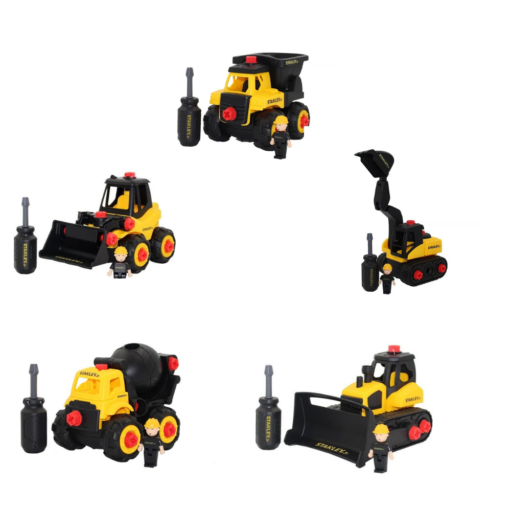 Stanley 5 Parça Şantiye Seti Mikser Kamyon+Ekskavatör Kepçe+Damperli Kamyon+Buldozer+Kepçe