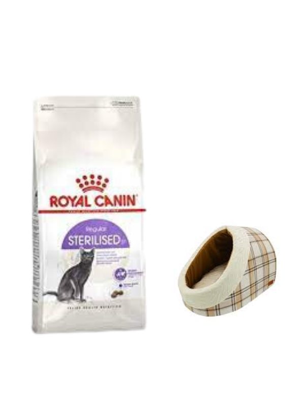 Royal Canin Sterilised 37 Kısırlaştırılmış Kuru Kedi Maması 2 Kg, Mia Alaska Ekose Krem Yatak