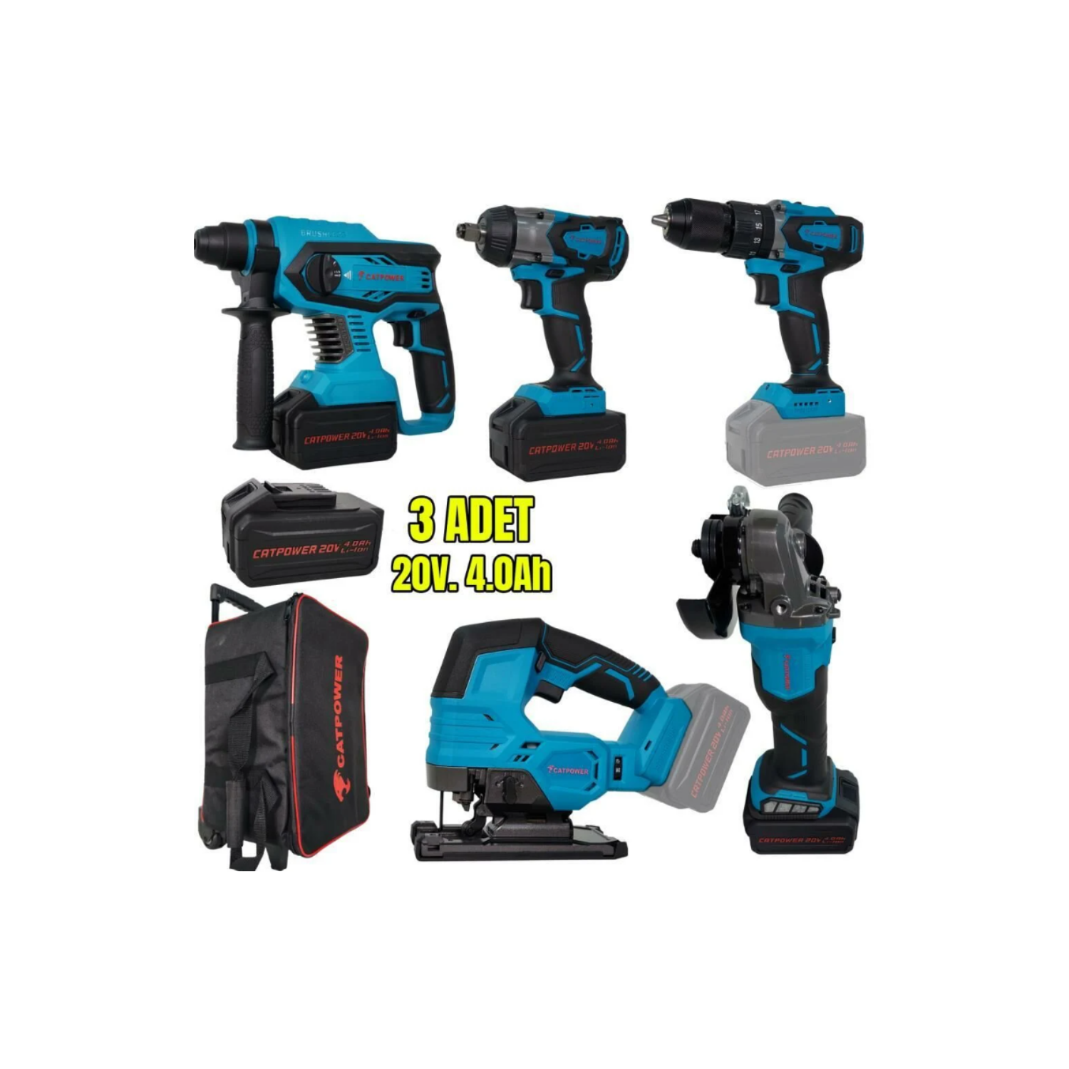 CATPOWER 4150 Akülü 5'li Alet Seti (Kömürsüz Motor) 3Ad. A.0Ah Akü