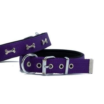 Doggie Konfor Dokuma Kemikli  Boyun Tasması Mor 2,5X37-45Cm