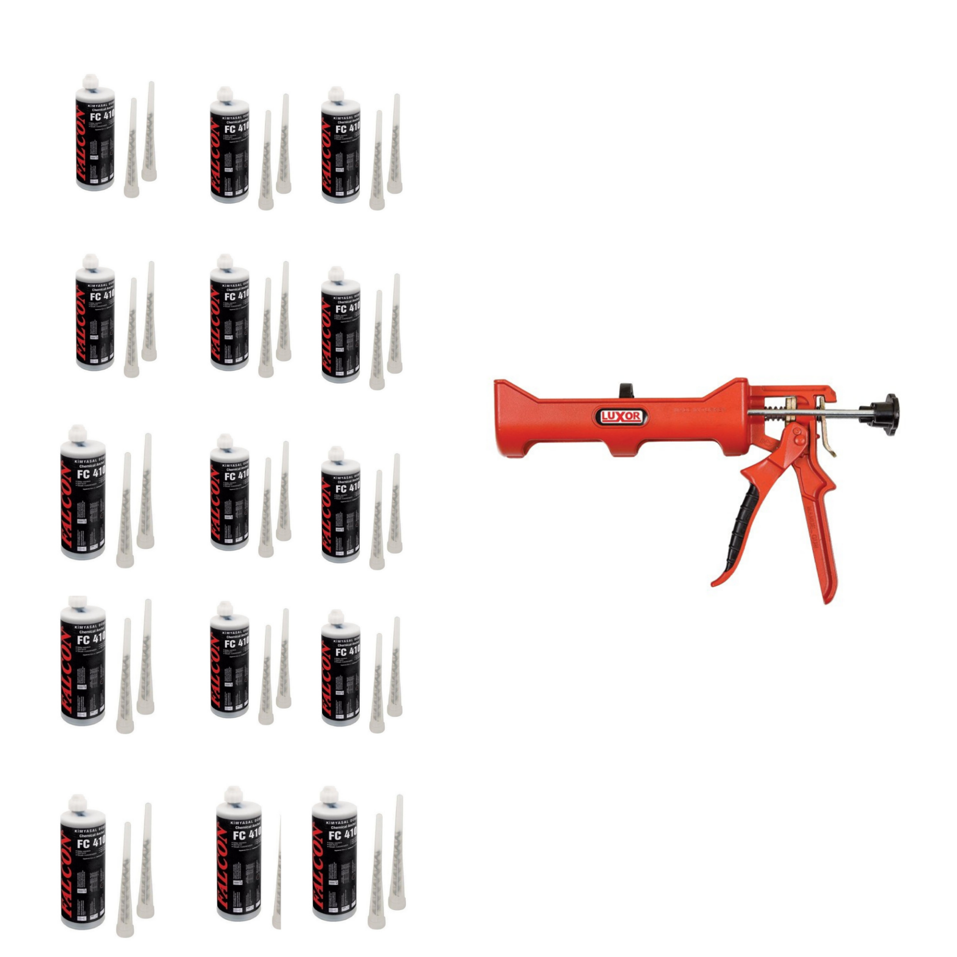 Mercure Luxor LX-523 Kimyasal Tabanca 410ML.+Falcon Kimyasal Dübel 410ML 1  Koli 15 Adet