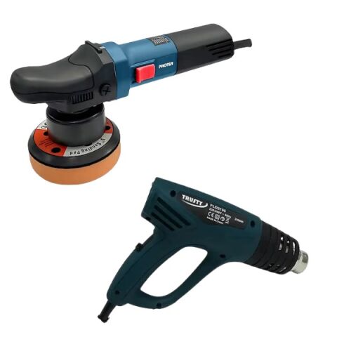 Proter Pl 125 Xp 125 mm Orbital/eksantrik Polisaj Makinası+Akdeniz Trusty Sıcak Hava Tabancası 2000 Watt PLD2190
