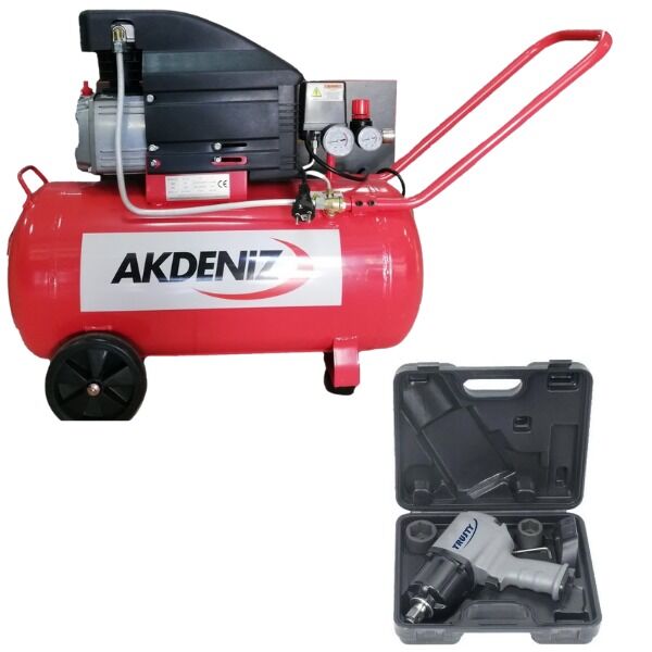 Trusty TT341B (34B01B6-B) Somun Sökme Seti 3/4'' İnç+Akdeniz 2 HP 50 LT Hava Kompresörü 8 Bar