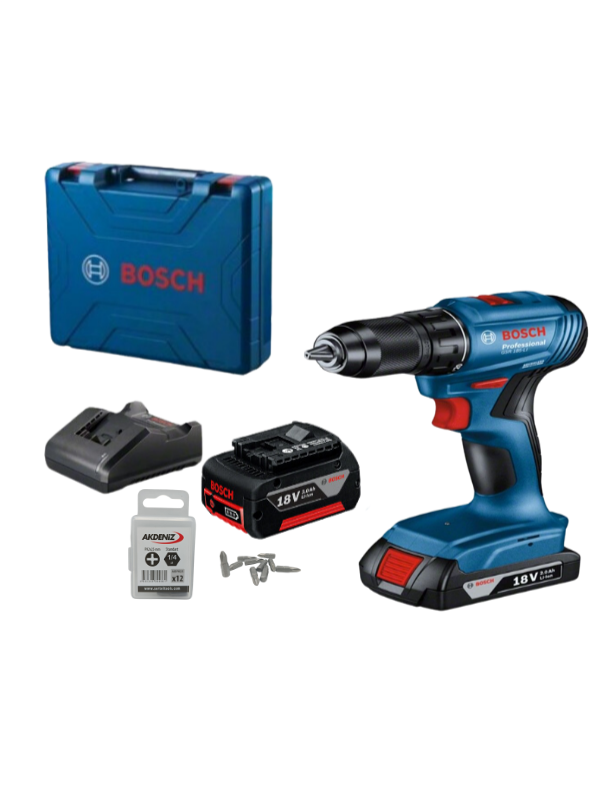 Bosch Professional GSR 185-Li 2.0 Ah + 3.0 Ah Çift Akülü Vidalama Makinesi Ve Ph2/25 Bits Uç