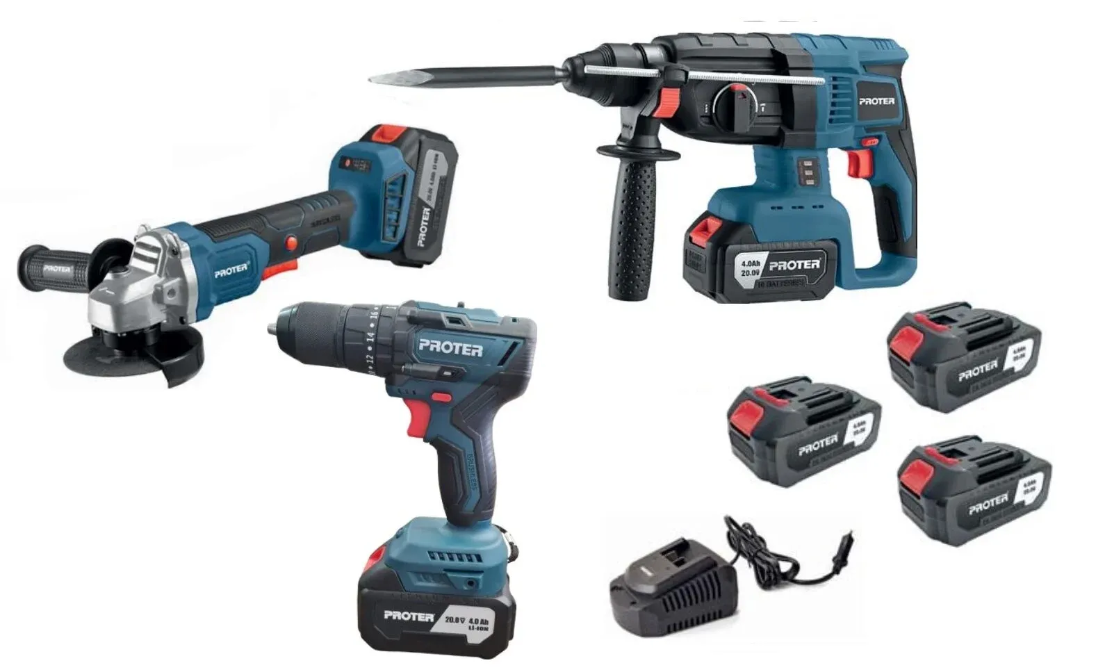 Proter PST 903 Trio Şarjlı Delici Kırıcı Matkap + Avuç Taşlama + Darbeli Matkap 3'lü Set