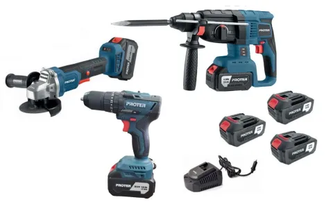 Proter PST 903 Trio Şarjlı Delici Kırıcı Matkap + Avuç Taşlama + Darbeli Matkap 3'lü Set