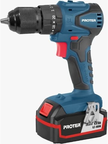 Proter Pst 544 Bl 20V 4AH Çift Akülü Darbeli Kömürsüz Şarjlı Matkap