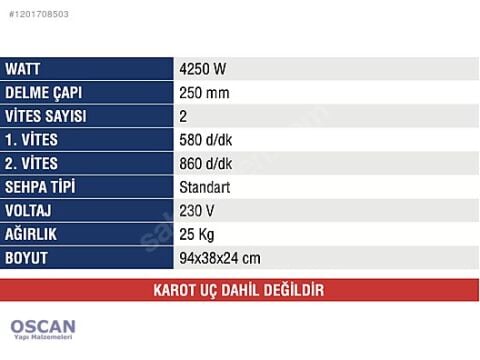 Mercure Karot Makinası Standart Sehpa MC-7550 S