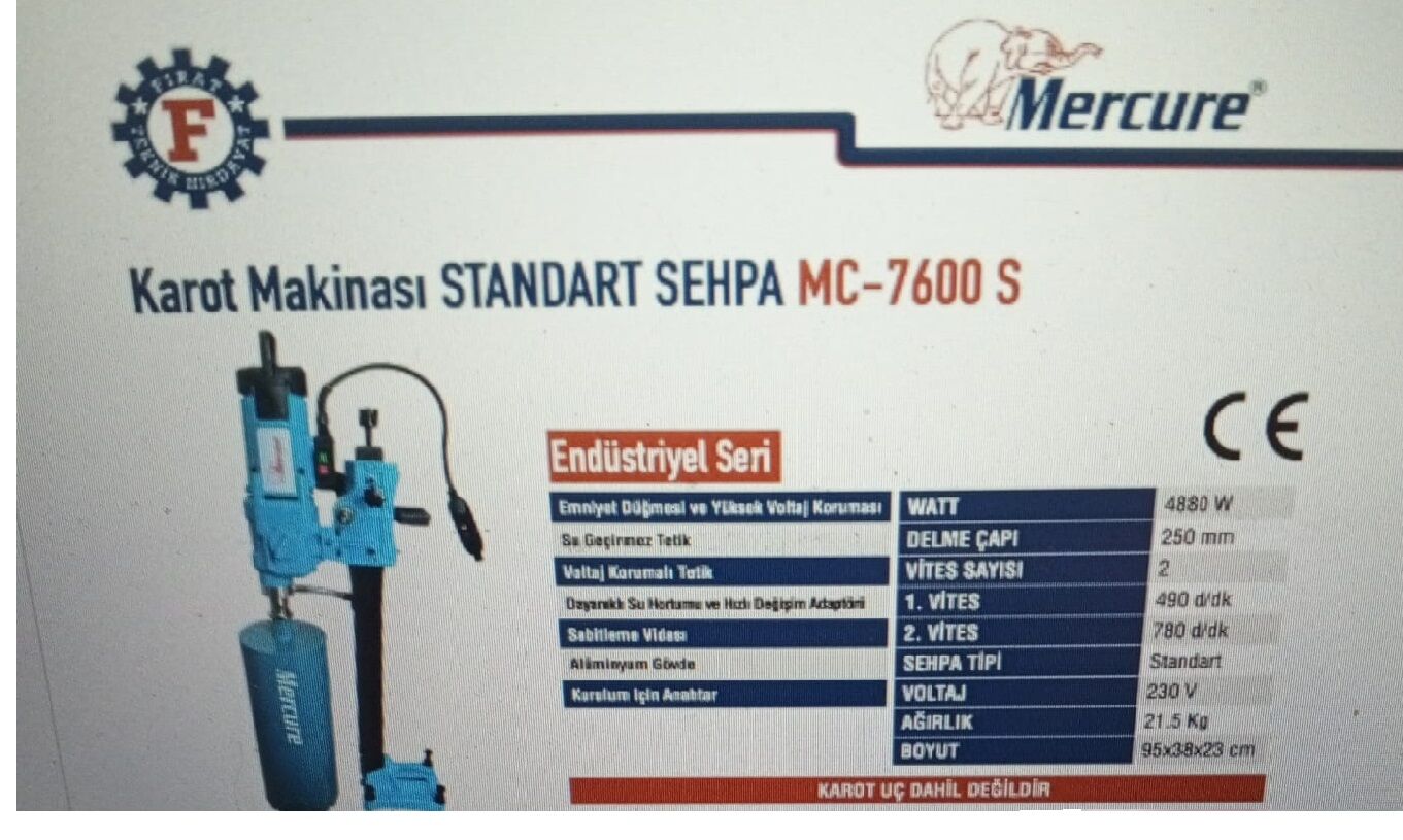 Mercure Endüstriyel Karot Makinası Standart Sehpa MC-7600 S