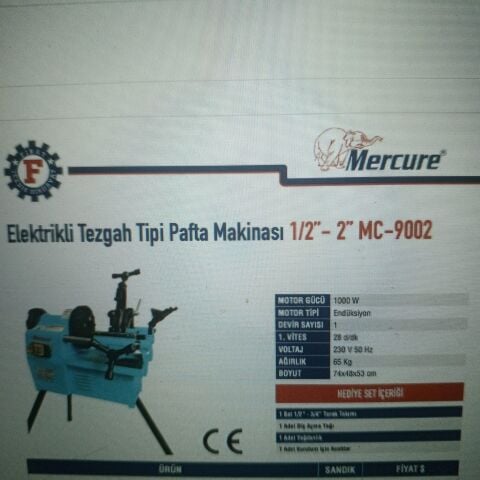 Mercure Elekririkli Tezgah Pafta Makinesi 1/2'-2''