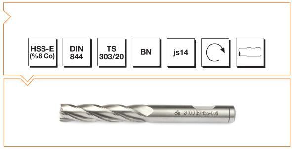 Makina Takım Endüstrisi Hsse Dın 844/bn  Parmak Freze 4 Mm Uzun