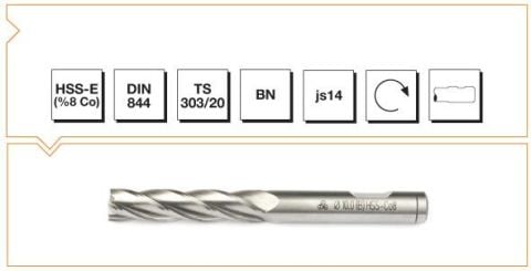 Makina Takım Endüstrisi Hsse Dın 844/bn  Parmak Freze 4 Mm Uzun