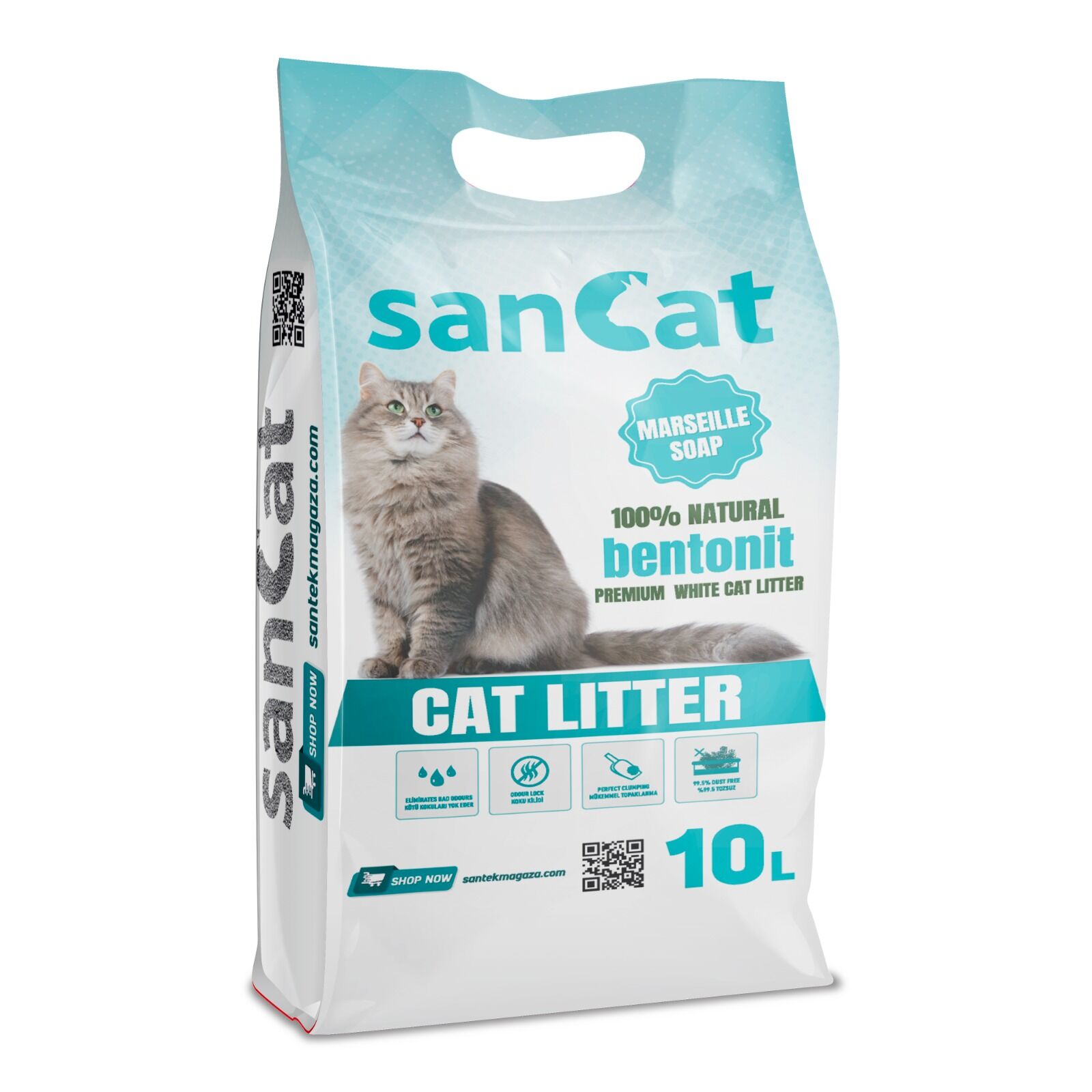 Sancat Marsilya Sabunu Kokulu Premium Beyaz Kedi Kumu 10 Lt.