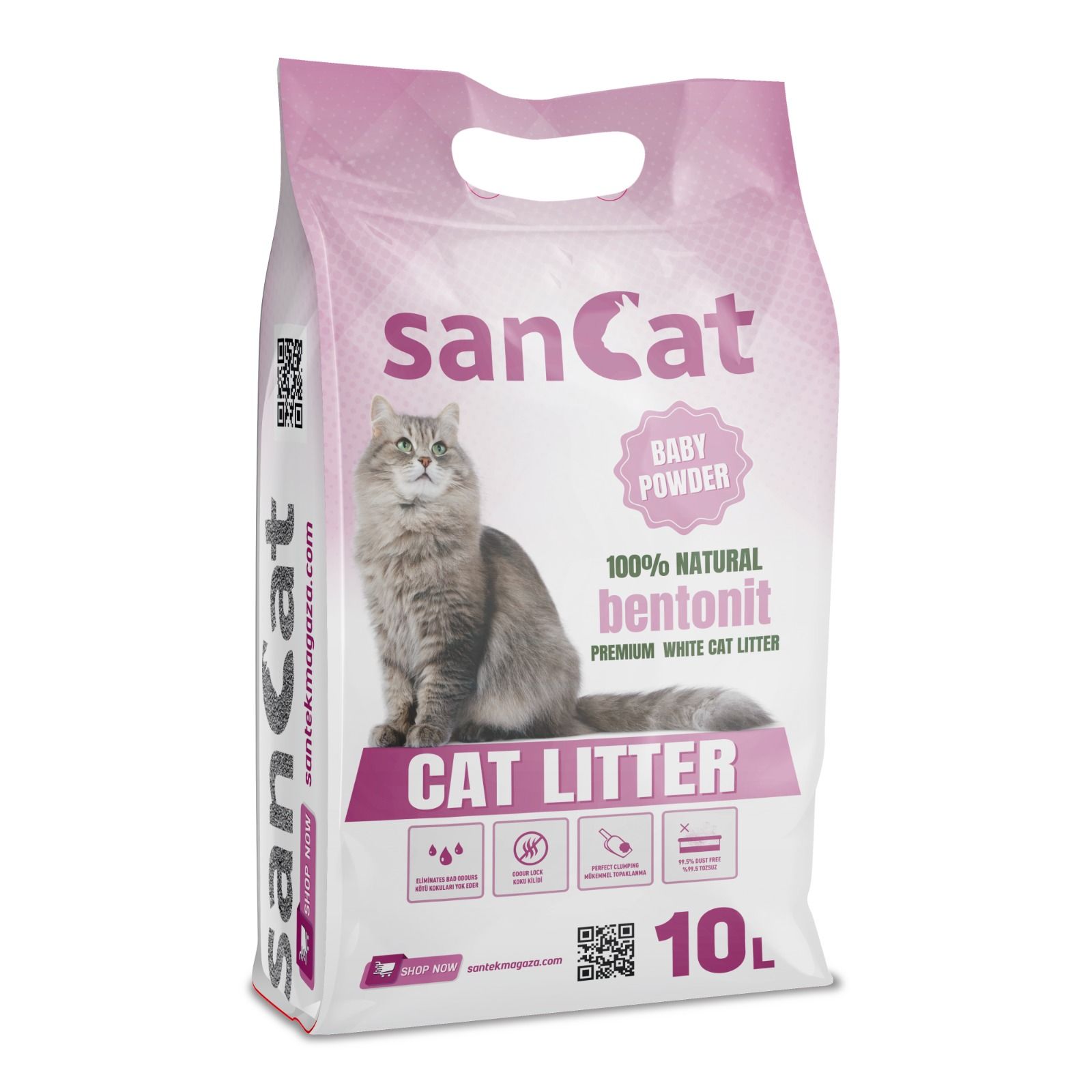 Sancat Bebek Pudrası Kokulu Premium Beyaz Kedi Kumu 10 Lt.