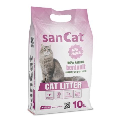Sancat Bebek Pudrası Kokulu Premium Beyaz Kedi Kumu 10 Lt.