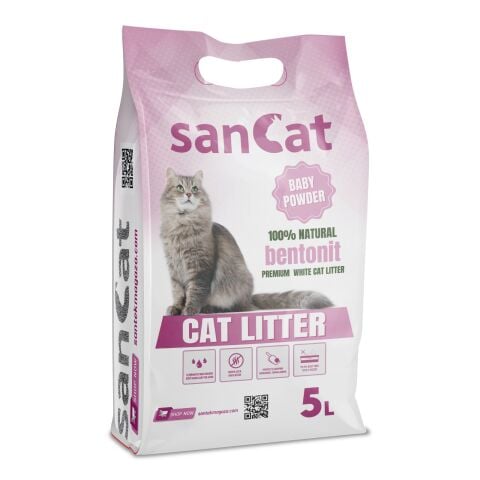 Sancat Bebek Pudrası Kokulu Premium Beyaz Kedi Kumu 5 Lt.