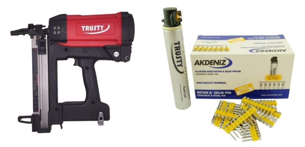 Trusty Betona Gazlı Çivi Çakma Tabancası 15-40 Mm, 5000 Çivi ve Gaz Tüpü