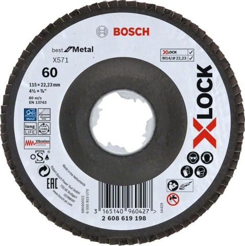 Bosch X-Lock Best Serisi Metal Flap Disk 115 mm 60 Kum
