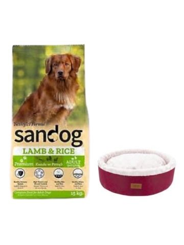 Sandog Premium Lamb&Rice Yetişkin Köpek Maması 15 Kg, Bordo Mia Donut Yatak