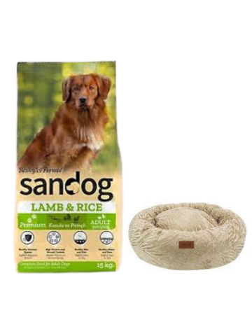 Sandog Premium Lamb&Rice Yetişkin Köpek Maması 15 Kg, Kahve Luxe Donut Yatak