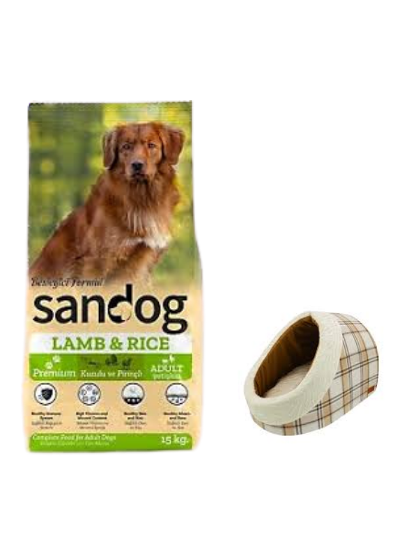 Sandog Premium Lamb&Rice Yetişkin Köpek Maması 15 Kg, Mia Alaska Ekose Krem Yatak