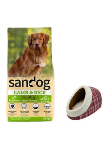 Sandog Premium Lamb&Rice Yetişkin Köpek Maması 15 Kg, Mia Alaska Ekose Kırmızı Yatak