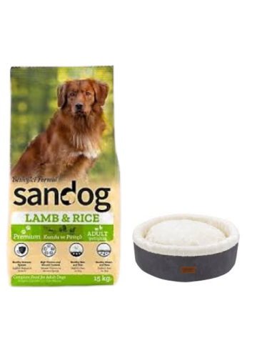 Sandog Premium Lamb&Rice Yavru Köpek Maması 15 Kg,Gri Mia Donut Yatak