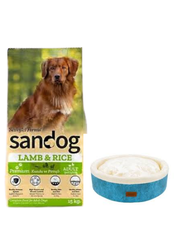 Sandog Premium Lamb&Rice Yavru Köpek Maması 15 Kg,Mavi Mia Donut Yatak
