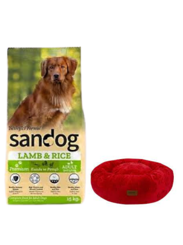 Sandog Premium Lamb&Rice Yavru Köpek Maması 15 Kg,Kırmızı Luxe Donut Yatak