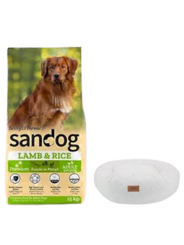 Sandog Premium Lamb&Rice Yavru Köpek Maması 15 Kg,Beyaz Luxe Donut Yatak