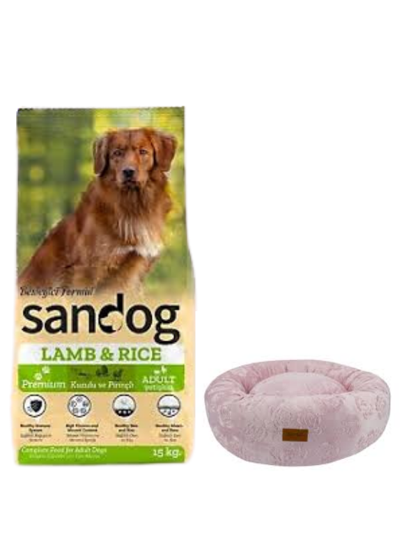 Sandog Premium Lamb&Rice Yavru Köpek Maması 15 Kg,Pembe Luxe Donut Yatak