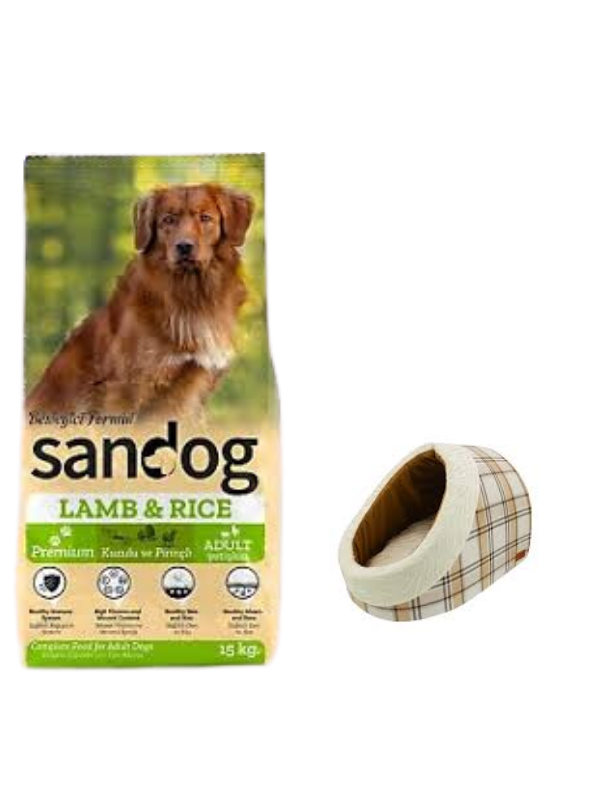 Sandog Premium Lamb&Rice Yavru Köpek Maması 15 Kg,Mia Alaska Ekose Krem Yatak