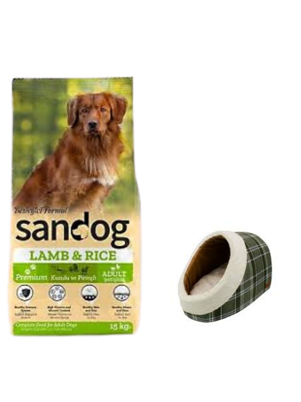 Sandog Premium Lamb&Rice Yavru Köpek Maması 15 Kg,Mia Alaska Ekose Yeşil Yatak