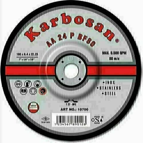 Karbosan 10700 Paslanmaz Çelik Taşlama Diski 180*6,4.22