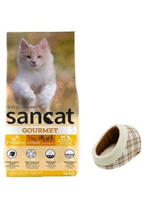Sancat Premium Gurme Yetişkin Kedi Maması 15 Kg,Mia Alaska Ekose Krem Yatak