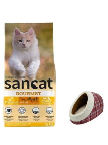 Sancat Premium Gurme Yetişkin Kedi Maması 15 Kg,Mia Alaska Ekose Kırmızı Yatak
