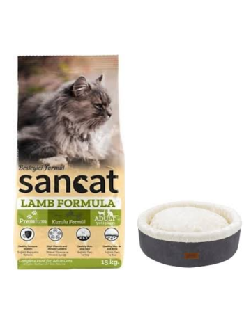 Sancat Premium Kuzulu Yetişkin Kedi Maması 15 Kg,Gri Mia Donut Yatak