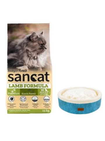Sancat Premium Kuzulu Yetişkin Kedi Maması 15 Kg,Mavi Mia Donut Yatak