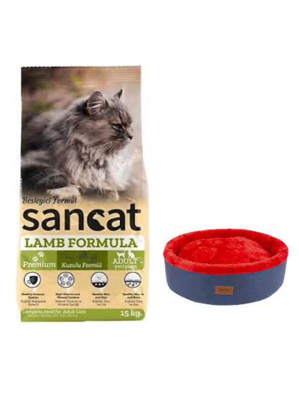 Sancat Premium Kuzulu Yetişkin Kedi Maması 15 Kg,Lacivert Mia Donut Yatak