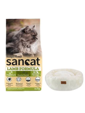 Sancat Premium Kuzulu Yetişkin Kedi Maması 15 Kg,Krem Luxe Donut Yatak